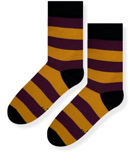 Skarpetki w Paski Musztardowe z Bordo