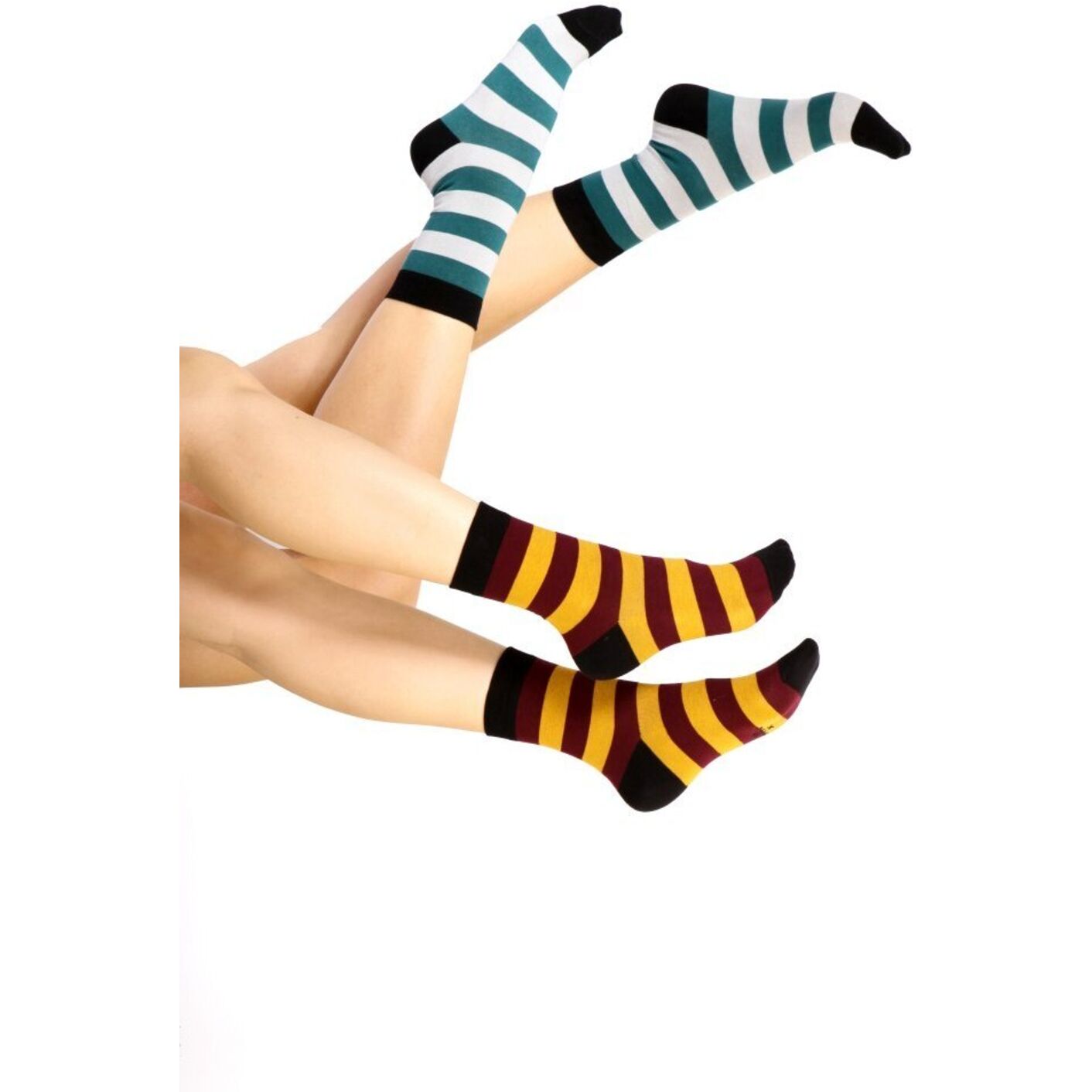 Skarpetki w Paski Musztardowe z Bordo