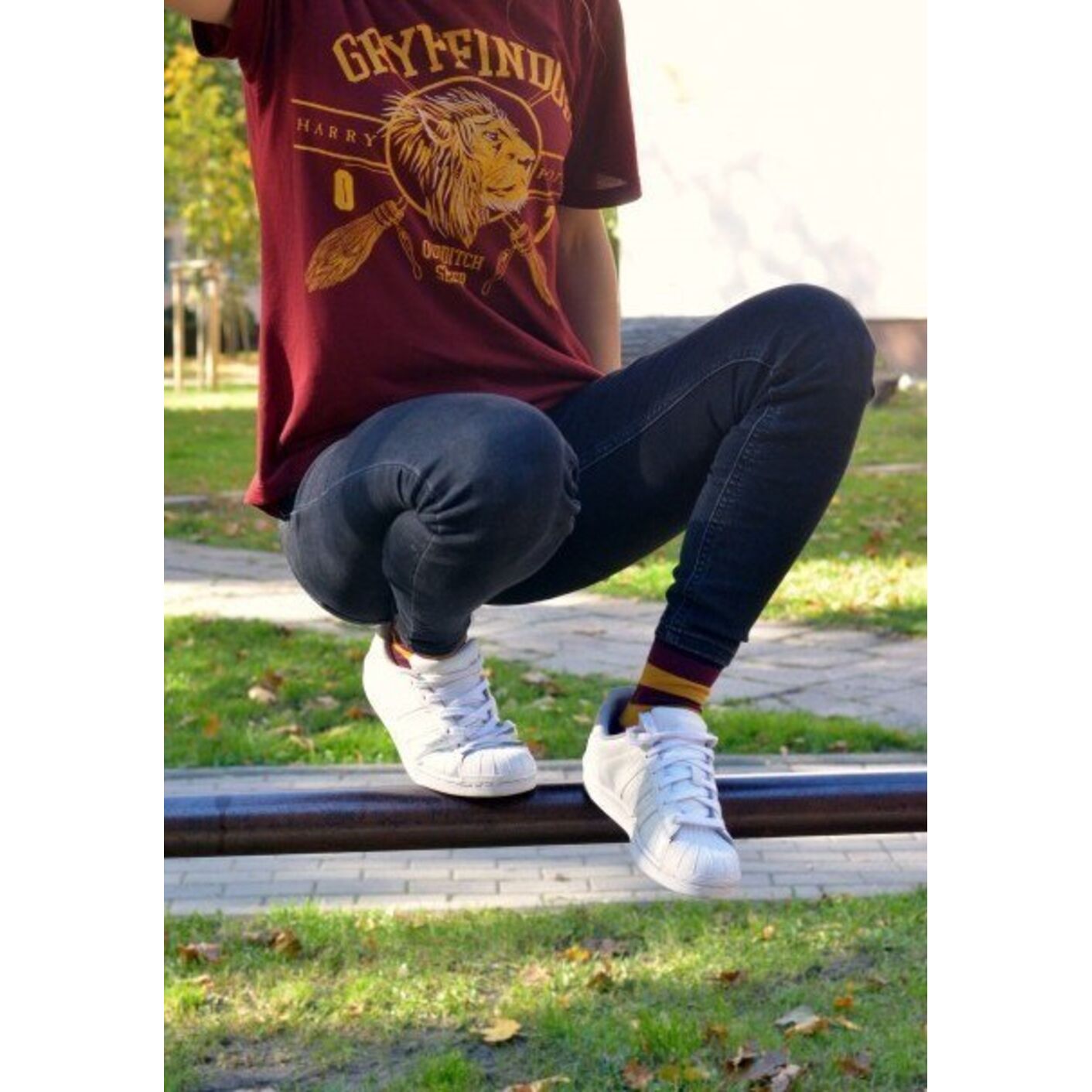 Skarpetki w Paski Musztardowe z Bordo