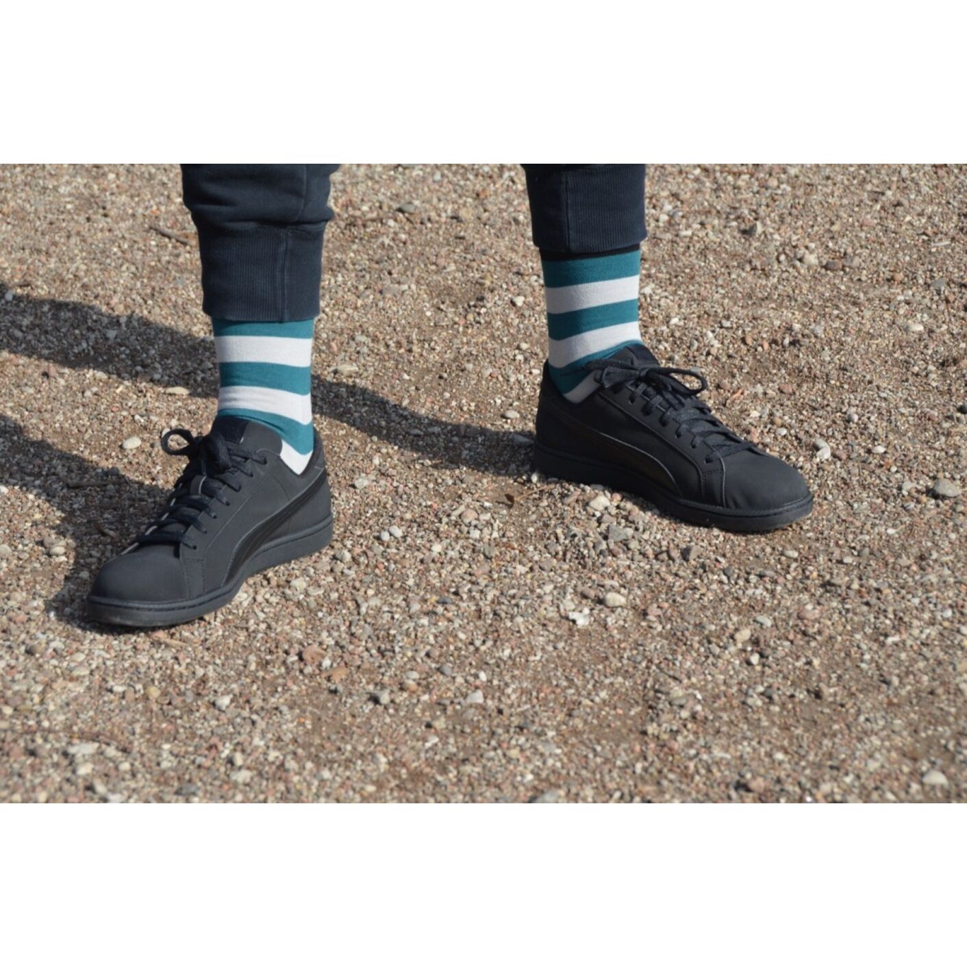 Skarpetki w Paski Zielone z Szarym