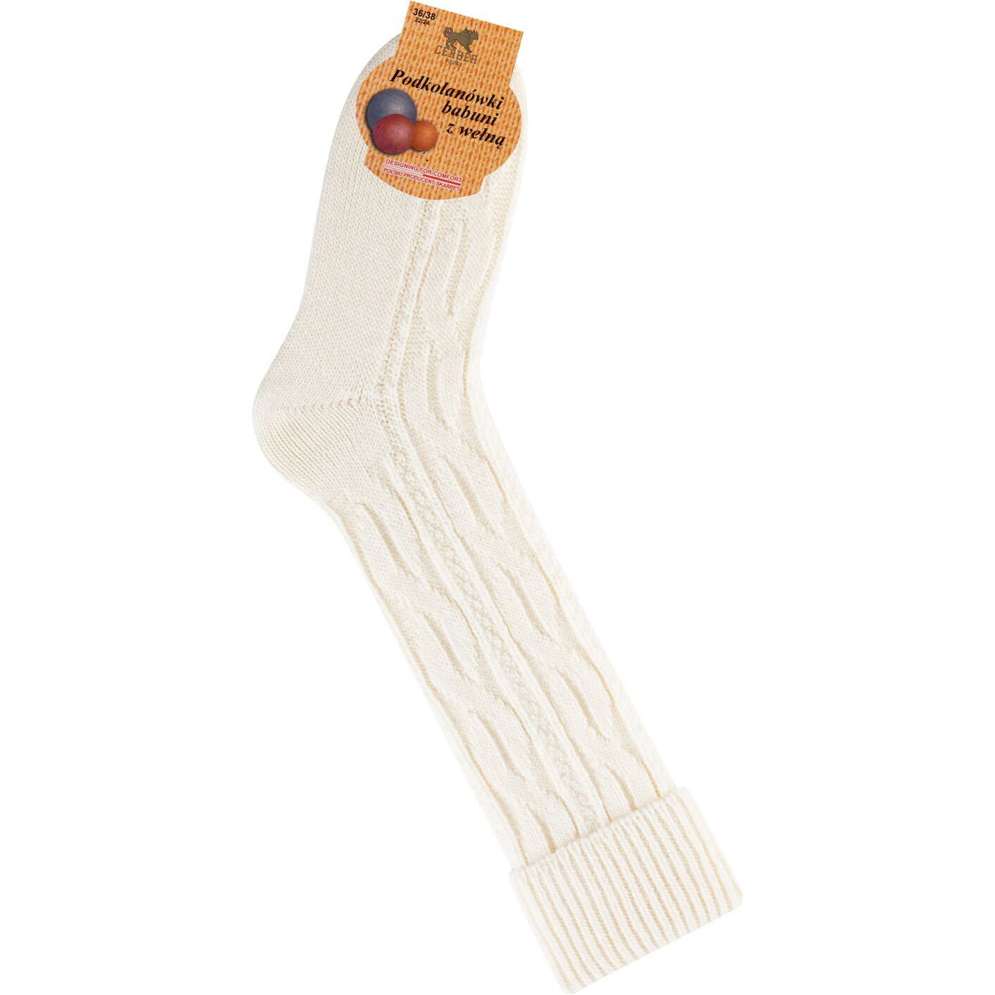 Skarpetki z Wełną - podkolanówki - ecru