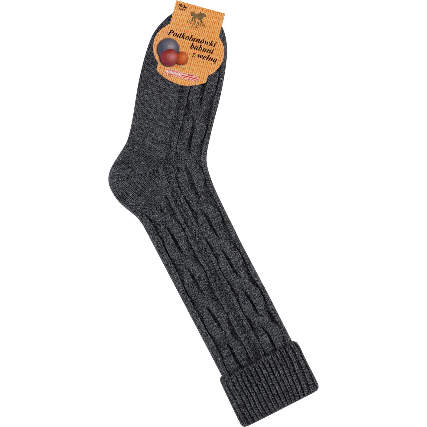 Skarpetki z Wełną - podkolanówki - ciemny szary melanż