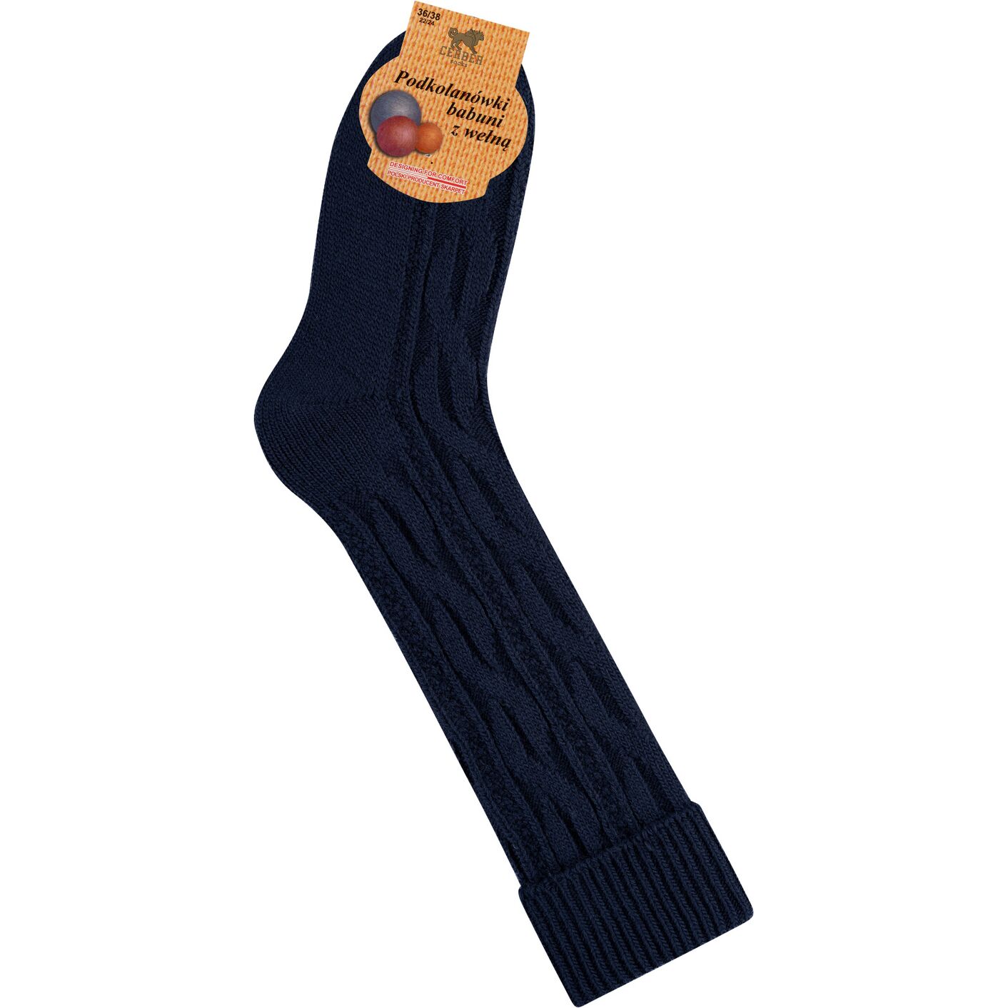 Skarpetki z Wełną - podkolanówki - granat