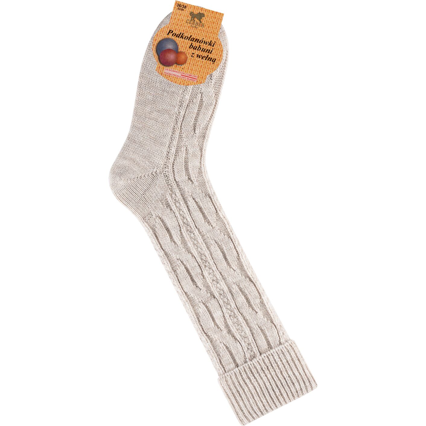 Skarpetki z Wełną - podkolanówki - jasny beż melanż