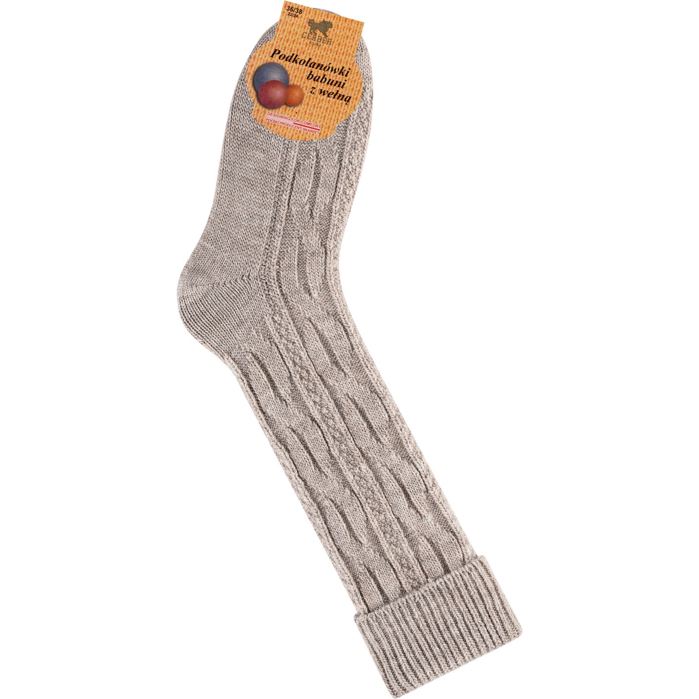 Skarpetki z Wełną - podkolanówki - średni beż melanż