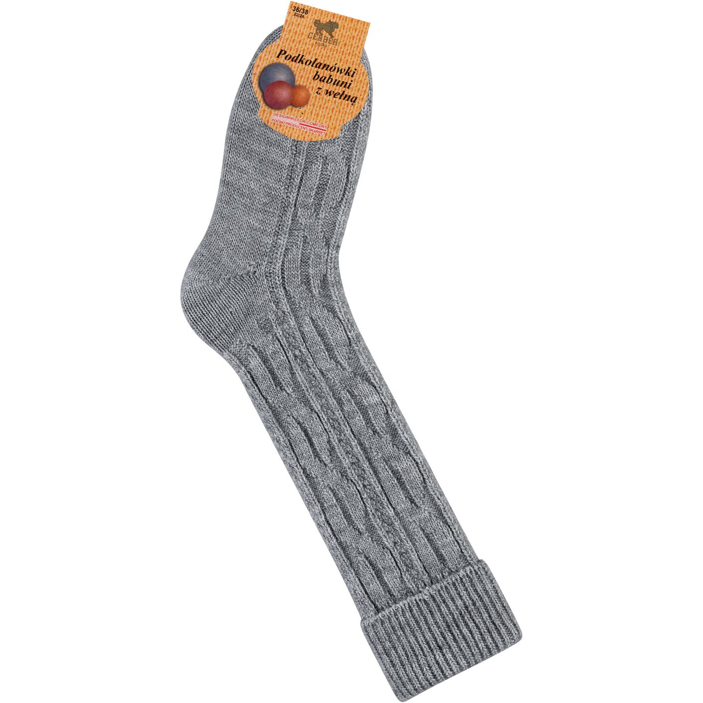Skarpetki z Wełną - podkolanówki - średni szary melanż