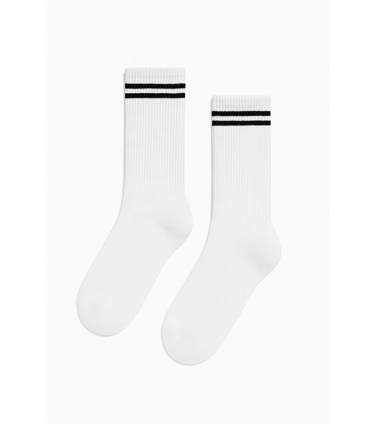 Białe Skarpetki Sportowe - Klasyczny Podwójny Pasek